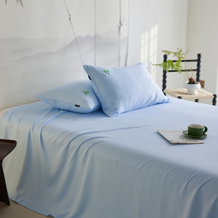 春皖家纺 2026新款A类竹纤维绣花床单凉席系列-风格2 流星蓝