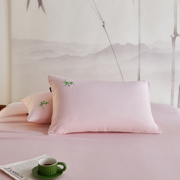 91家纺网 家纺一手货源 找家纺 春皖家纺 2026新款A类竹纤维绣花床单凉席系列-风格2 浅藕粉