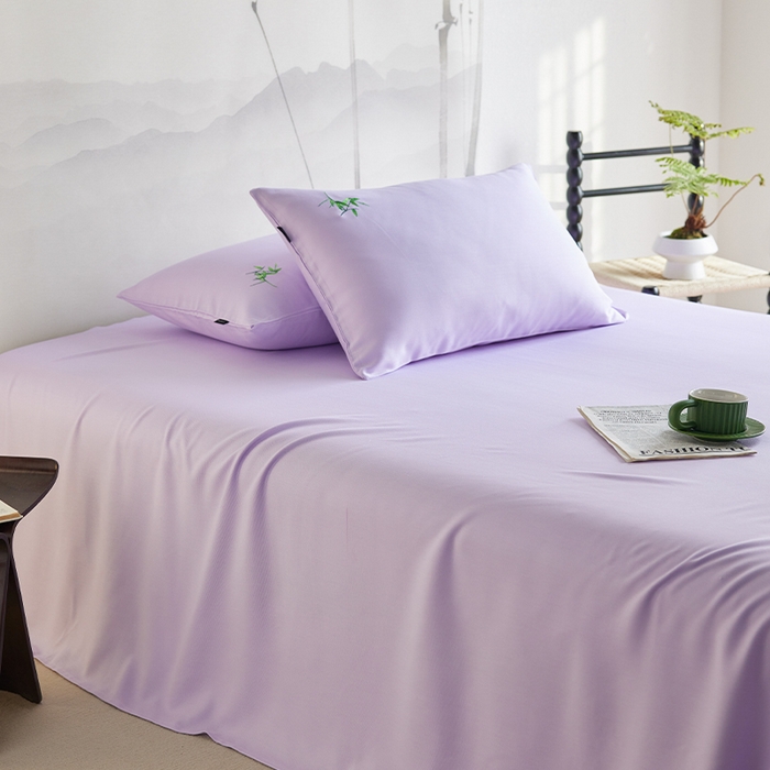 春皖家纺 2026新款A类竹纤维绣花床单凉席系列-风格2 霞光紫