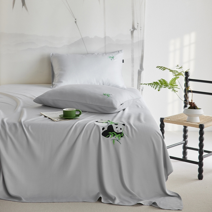 91家纺网 家纺一手货源 找家纺 春皖家纺 2026新款A类竹纤维绣花床单凉席系列-风格2 雅岩灰