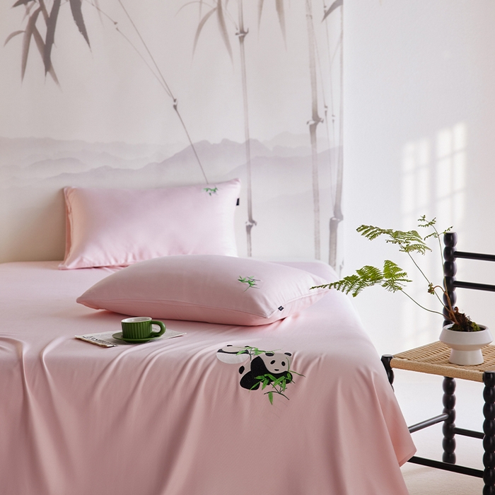 91家纺网 家纺一手货源 找家纺 春皖家纺 2026新款A类竹纤维绣花床单凉席系列-风格2 浅藕粉