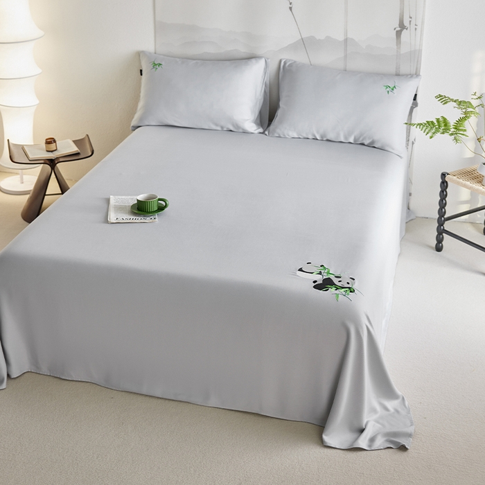 91家纺网 家纺一手货源 找家纺 春皖家纺 2026新款A类竹纤维绣花床单凉席系列-风格2 雅岩灰