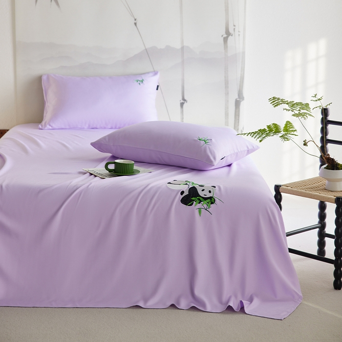 91家纺网 家纺一手货源 找家纺 春皖家纺 2026新款A类竹纤维绣花床单凉席系列-风格2 霞光紫