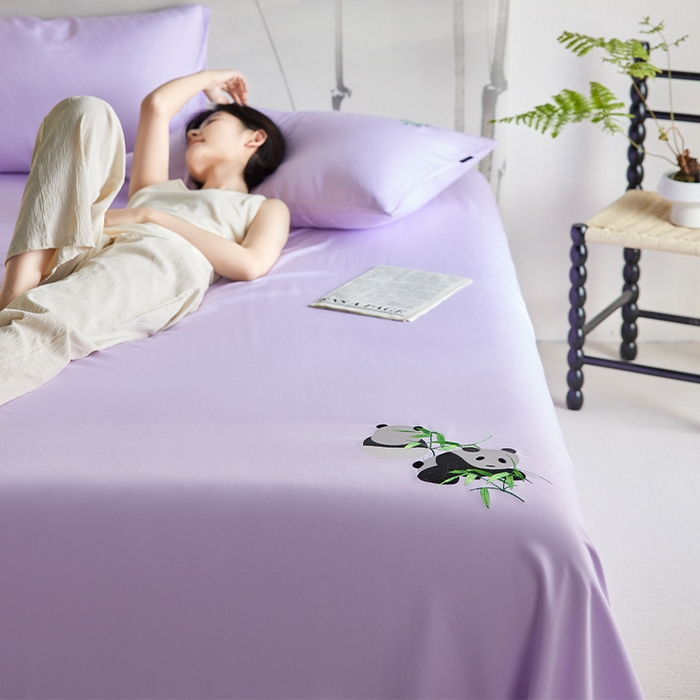 91家纺网 家纺一手货源 找家纺 春皖家纺 2026新款A类竹纤维绣花床单凉席系列-风格2 霞光紫