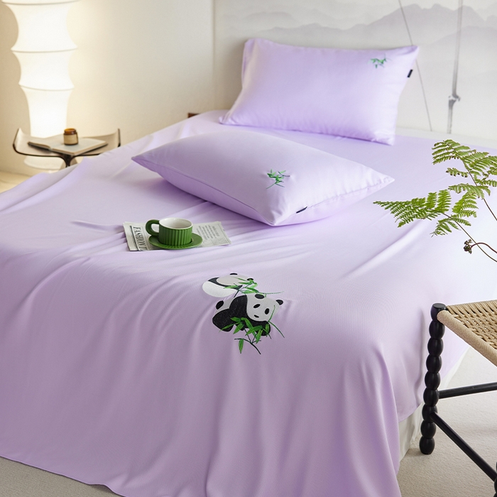 91家纺网 家纺一手货源 找家纺 春皖家纺 2026新款A类竹纤维绣花床单凉席系列-风格2 霞光紫