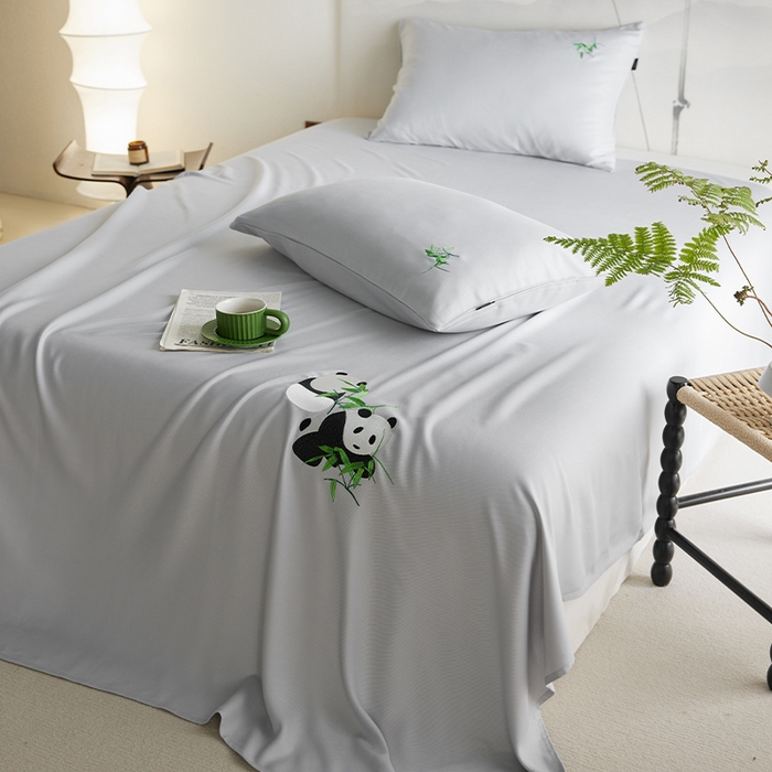 91家纺网 家纺一手货源 找家纺 春皖家纺 2026新款A类竹纤维绣花床单凉席系列-风格2 雅岩灰