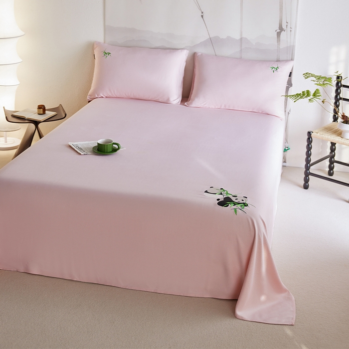 91家纺网 家纺一手货源 找家纺 春皖家纺 2026新款A类竹纤维绣花床单凉席系列-风格2 浅藕粉