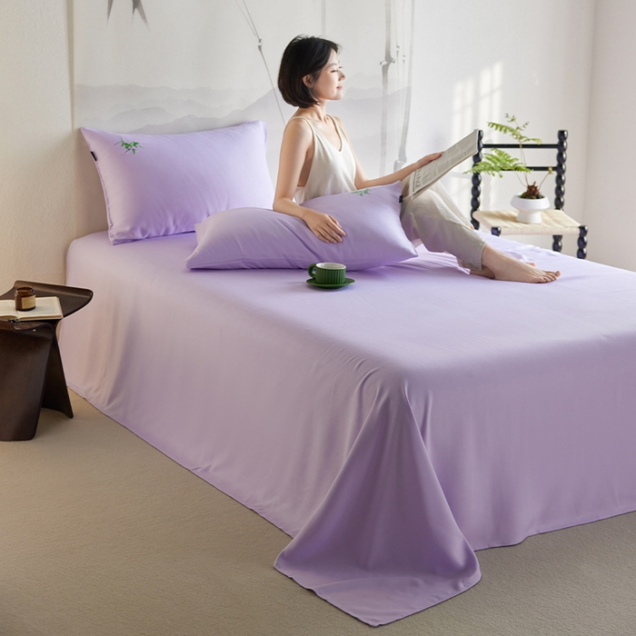 91家纺网 家纺一手货源 找家纺 春皖家纺 2026新款A类竹纤维绣花床单凉席系列-风格2 霞光紫