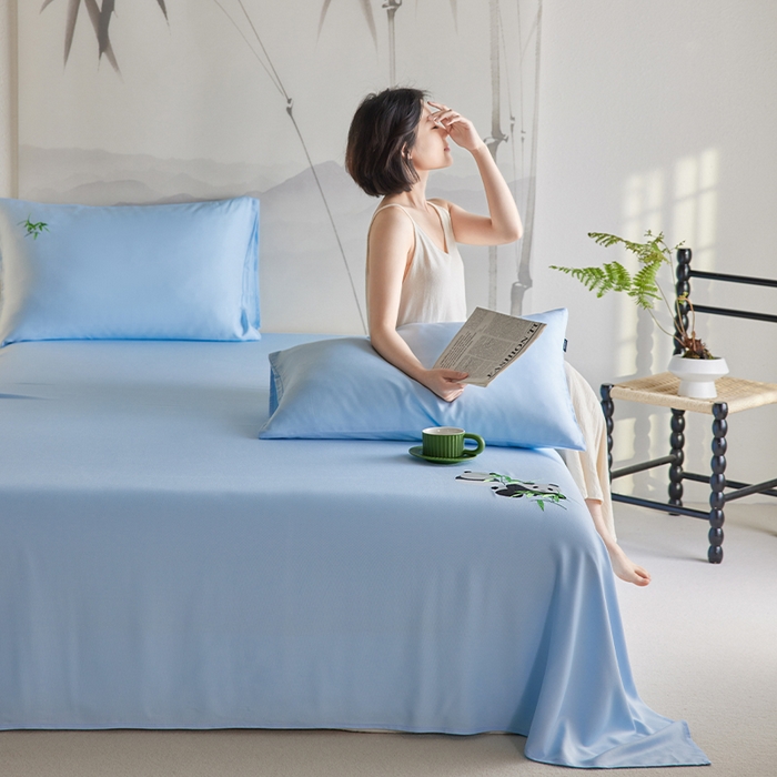 91家纺网 家纺一手货源 找家纺 春皖家纺 2026新款A类竹纤维绣花床单凉席系列-风格2 流星蓝