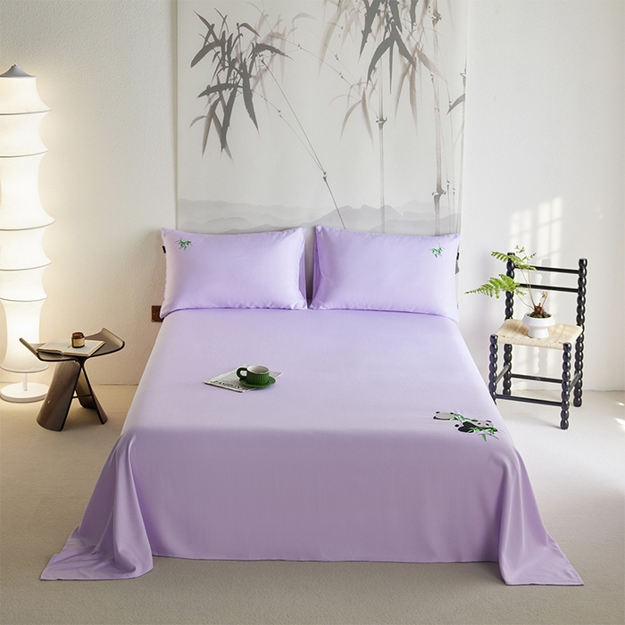 91家纺网 家纺一手货源 找家纺 春皖家纺 2026新款A类竹纤维绣花床单凉席系列-风格2 霞光紫