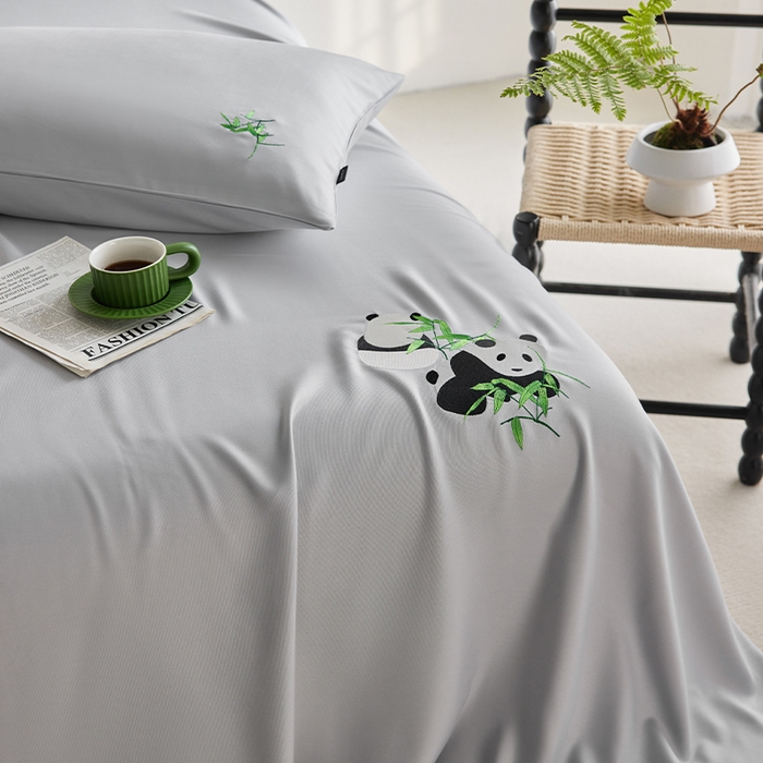 91家纺网 家纺一手货源 找家纺 春皖家纺 2026新款A类竹纤维绣花床单凉席系列-风格2 雅岩灰