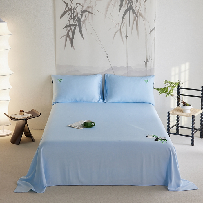 91家纺网 家纺一手货源 找家纺 春皖家纺 2026新款A类竹纤维绣花床单凉席系列-风格2 流星蓝