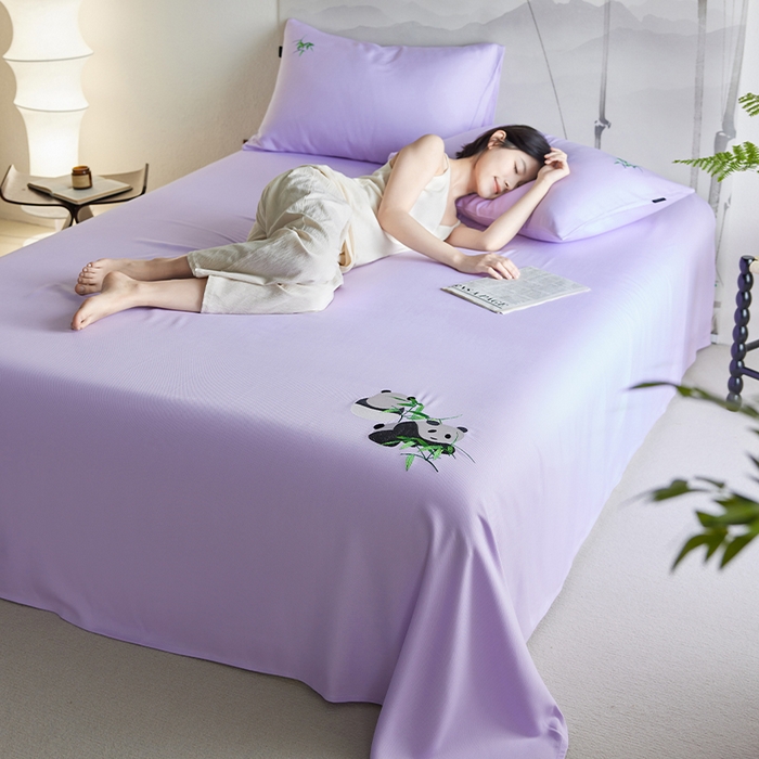 91家纺网 家纺一手货源 找家纺 春皖家纺 2026新款A类竹纤维绣花床单凉席系列-风格2 霞光紫