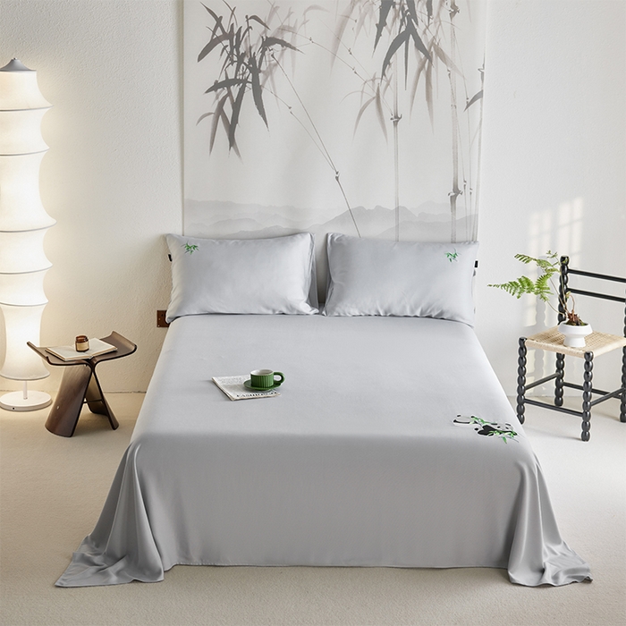 91家纺网 家纺一手货源 找家纺 春皖家纺 2026新款A类竹纤维绣花床单凉席系列-风格2 雅岩灰