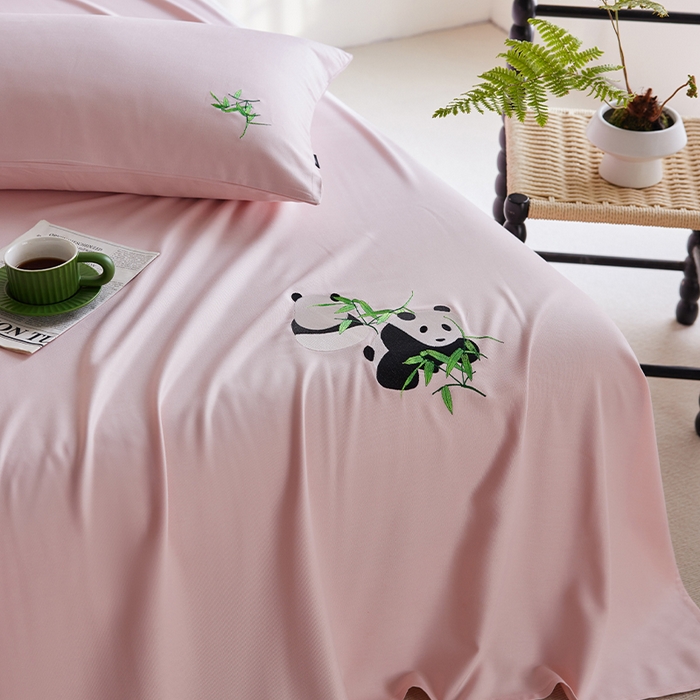 91家纺网 家纺一手货源 找家纺 春皖家纺 2026新款A类竹纤维绣花床单凉席系列-风格2 浅藕粉