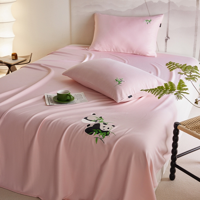 91家纺网 家纺一手货源 找家纺 春皖家纺 2026新款A类竹纤维绣花床单凉席系列-风格2 浅藕粉