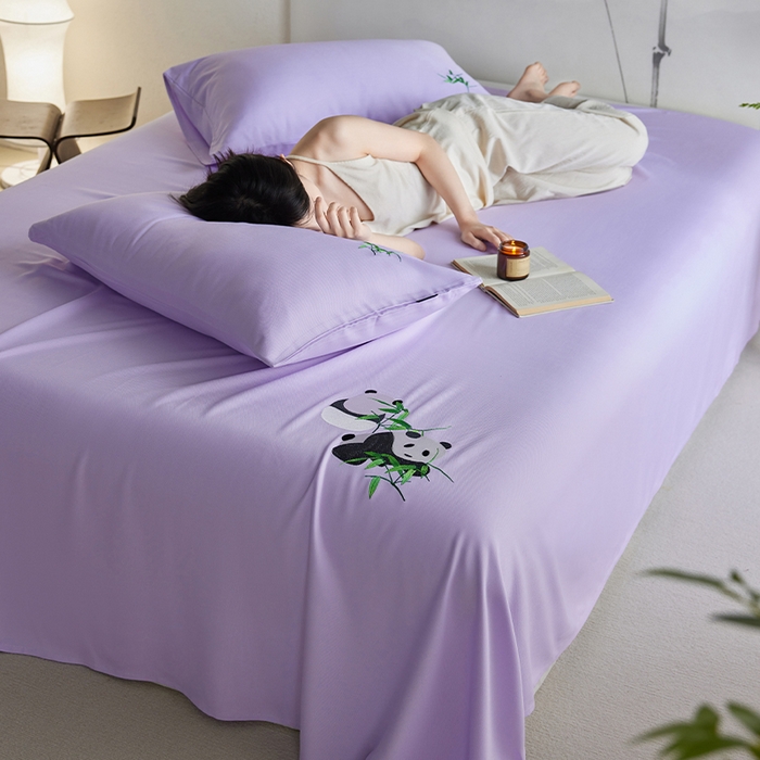 91家纺网 家纺一手货源 找家纺 春皖家纺 2026新款A类竹纤维绣花床单凉席系列-风格2 霞光紫