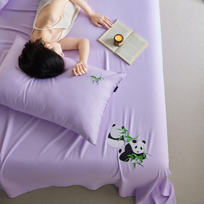 91家纺网 家纺一手货源 找家纺 春皖家纺 2026新款A类竹纤维绣花床单凉席系列-风格2 霞光紫