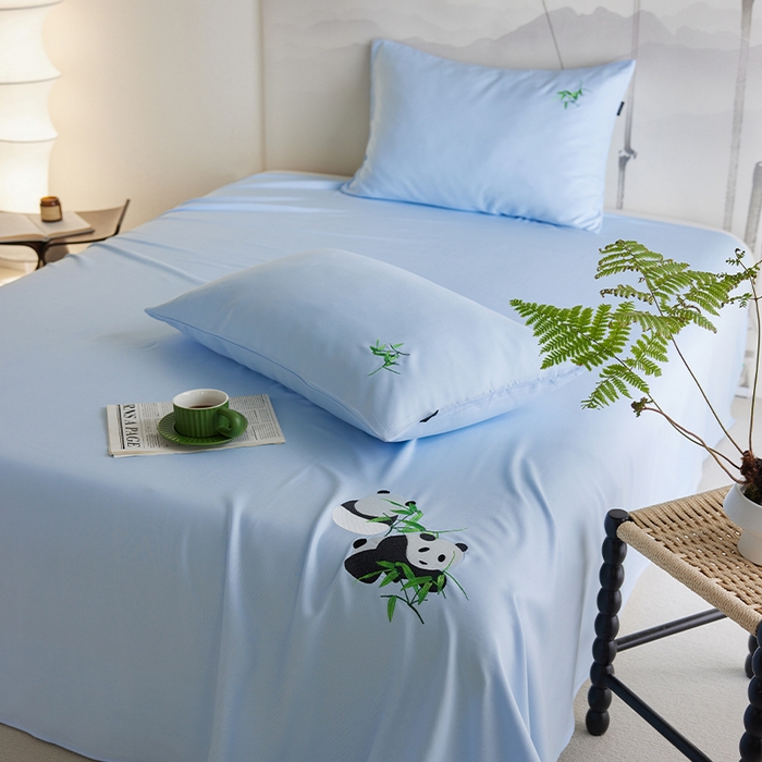 91家纺网 家纺一手货源 找家纺 春皖家纺 2026新款A类竹纤维绣花床单凉席系列-风格2 流星蓝