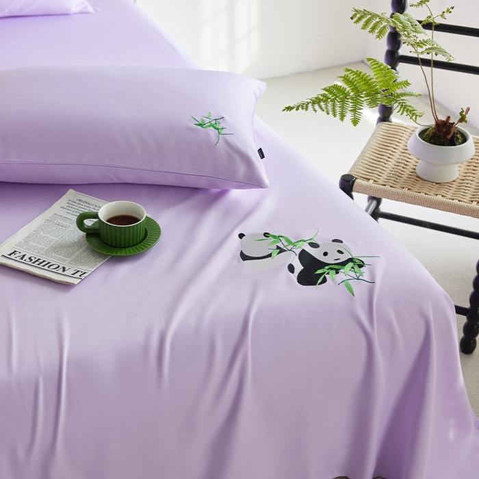 91家纺网 家纺一手货源 找家纺 春皖家纺 2026新款A类竹纤维绣花床单凉席系列-风格2 霞光紫