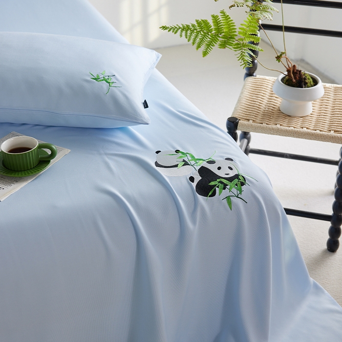 91家纺网 家纺一手货源 找家纺 春皖家纺 2026新款A类竹纤维绣花床单凉席系列-风格2 流星蓝