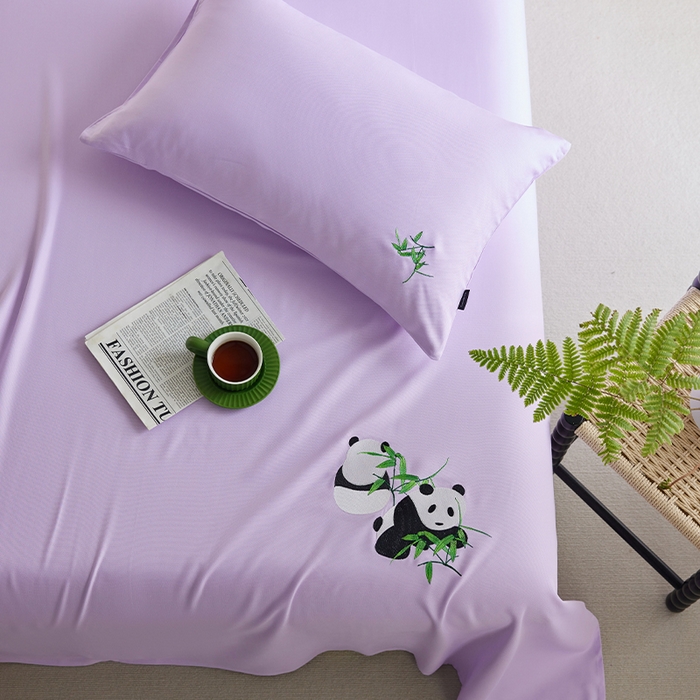 91家纺网 家纺一手货源 找家纺 春皖家纺 2026新款A类竹纤维绣花床单凉席系列-风格2 霞光紫