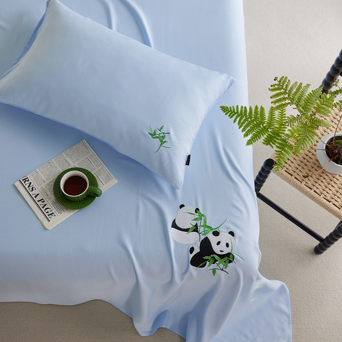 91家纺网 家纺一手货源 找家纺 春皖家纺 2026新款A类竹纤维绣花床单凉席系列-风格2 流星蓝