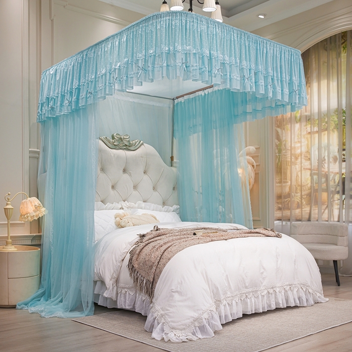 91家纺网 家纺一手货源 找家纺 （总）梦尔佳蚊帐 2026新款浪漫双层花边蝴蝶结导轨蚊帐-花香其乐