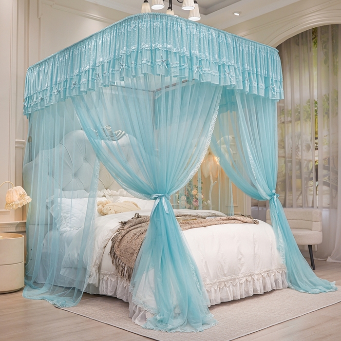 91家纺网 家纺一手货源 找家纺 （总）梦尔佳蚊帐 2026新款浪漫双层花边蝴蝶结导轨蚊帐-花香其乐