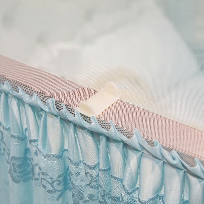 91家纺网 家纺一手货源 找家纺 梦尔佳蚊帐 2026新款浪漫双层花边蝴蝶结导轨蚊帐-花香其乐 花香其乐-水蓝