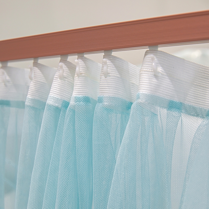 91家纺网 家纺一手货源 找家纺 梦尔佳蚊帐 2026新款浪漫双层花边蝴蝶结导轨蚊帐-花香其乐 花香其乐-水蓝