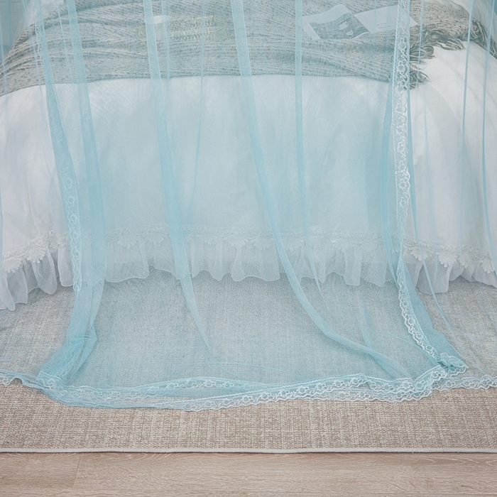 91家纺网 家纺一手货源 找家纺 梦尔佳蚊帐 2026新款浪漫双层花边蝴蝶结导轨蚊帐-花香其乐 花香其乐-水蓝