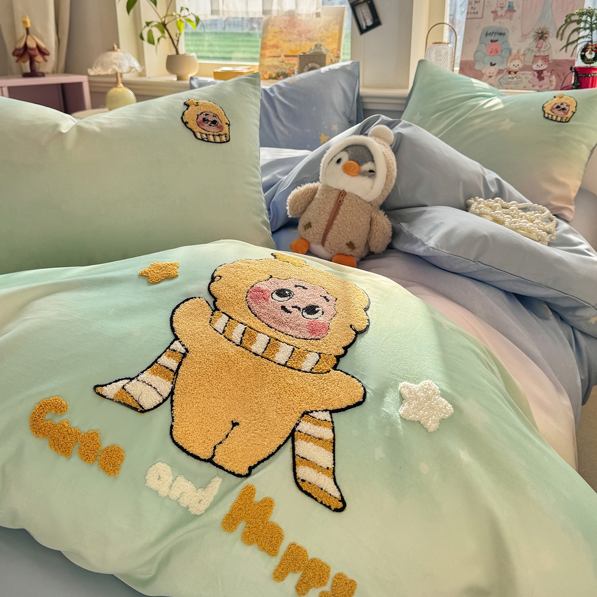 91家纺网 家纺一手货源 找家纺 （总）卧趣家纺 2026新款A类100Pro贡缎全棉纯棉卡通毛巾绣四件套