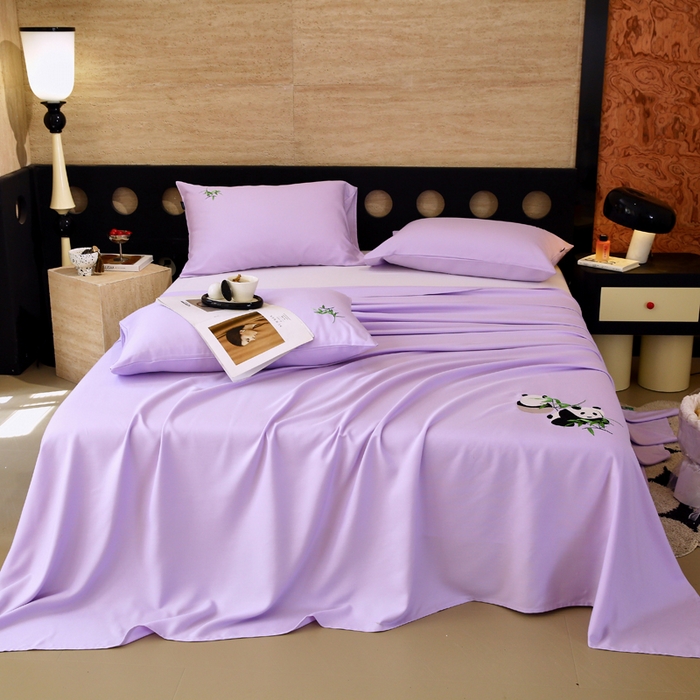 91家纺网 家纺一手货源 找家纺 春皖家纺 2026新款A类竹纤维绣花床单凉席系列-风格1 霞光紫