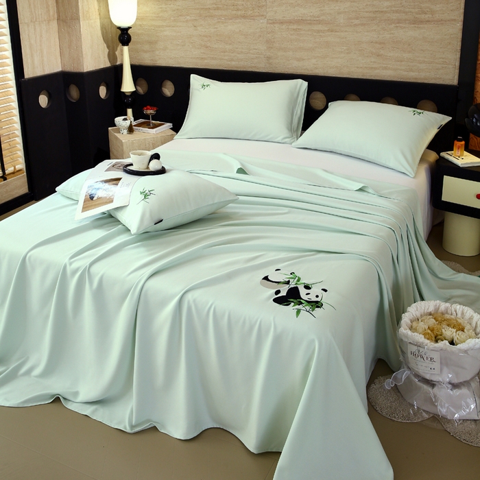 91家纺网 家纺一手货源 找家纺 春皖家纺 2026新款A类竹纤维绣花床单凉席系列-风格1 淡雅绿