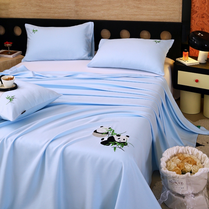 91家纺网 家纺一手货源 找家纺 春皖家纺 2026新款A类竹纤维绣花床单凉席系列-风格1 流星蓝