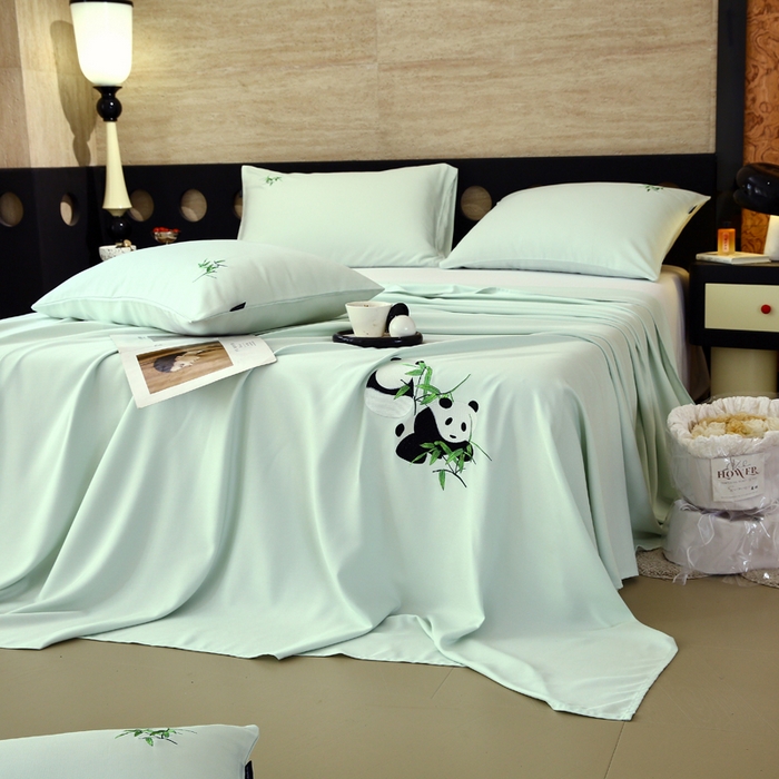 91家纺网 家纺一手货源 找家纺 春皖家纺 2026新款A类竹纤维绣花床单凉席系列-风格1 淡雅绿