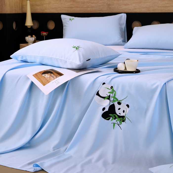 91家纺网 家纺一手货源 找家纺 春皖家纺 2026新款A类竹纤维绣花床单凉席系列-风格1 流星蓝