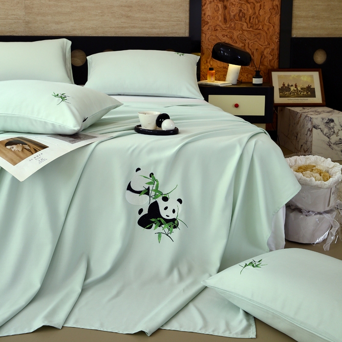 91家纺网 家纺一手货源 找家纺 春皖家纺 2026新款A类竹纤维绣花床单凉席系列-风格1 淡雅绿