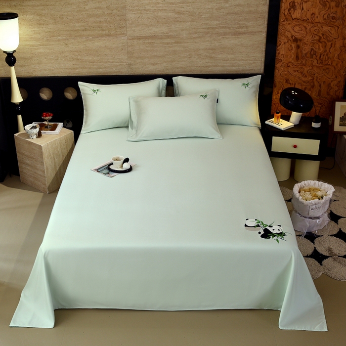 91家纺网 家纺一手货源 找家纺 春皖家纺 2026新款A类竹纤维绣花床单凉席系列-风格1 淡雅绿