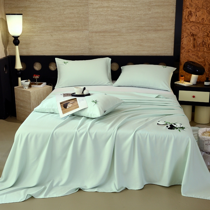 春皖家纺 2026新款A类竹纤维绣花床单凉席系列-风格1 淡雅绿