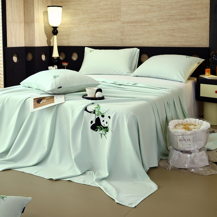 91家纺网 家纺一手货源 找家纺 春皖家纺 2026新款A类竹纤维绣花床单凉席系列-风格1 淡雅绿