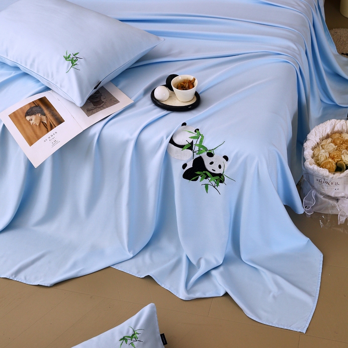 91家纺网 家纺一手货源 找家纺 春皖家纺 2026新款A类竹纤维绣花床单凉席系列-风格1 流星蓝