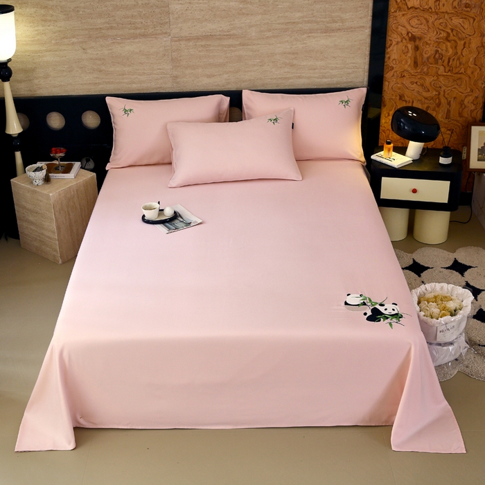 91家纺网 家纺一手货源 找家纺 春皖家纺 2026新款A类竹纤维绣花床单凉席系列-风格1 浅藕粉