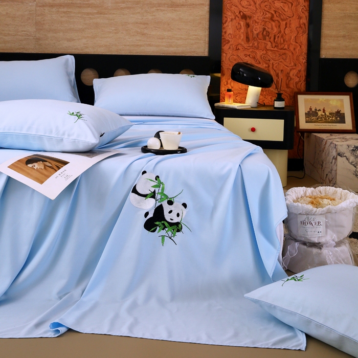 91家纺网 家纺一手货源 找家纺 春皖家纺 2026新款A类竹纤维绣花床单凉席系列-风格1 流星蓝