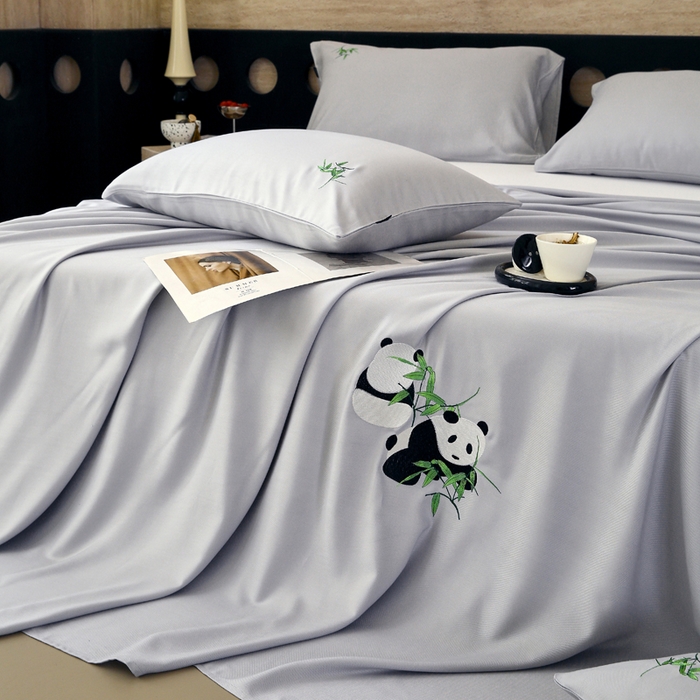 91家纺网 家纺一手货源 找家纺 春皖家纺 2026新款A类竹纤维绣花床单凉席系列-风格1 雅岩灰