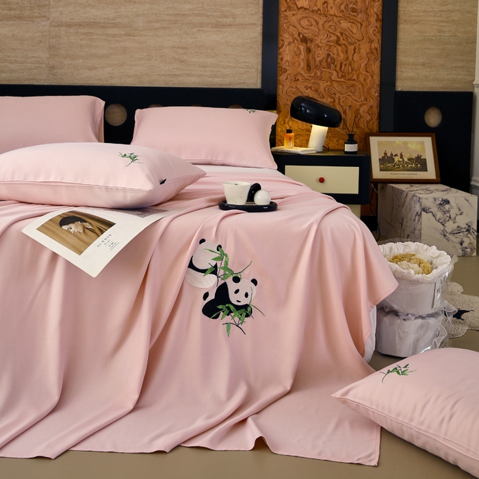 91家纺网 家纺一手货源 找家纺 春皖家纺 2026新款A类竹纤维绣花床单凉席系列-风格1 浅藕粉