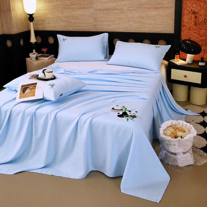 91家纺网 家纺一手货源 找家纺 春皖家纺 2026新款A类竹纤维绣花床单凉席系列-风格1 流星蓝