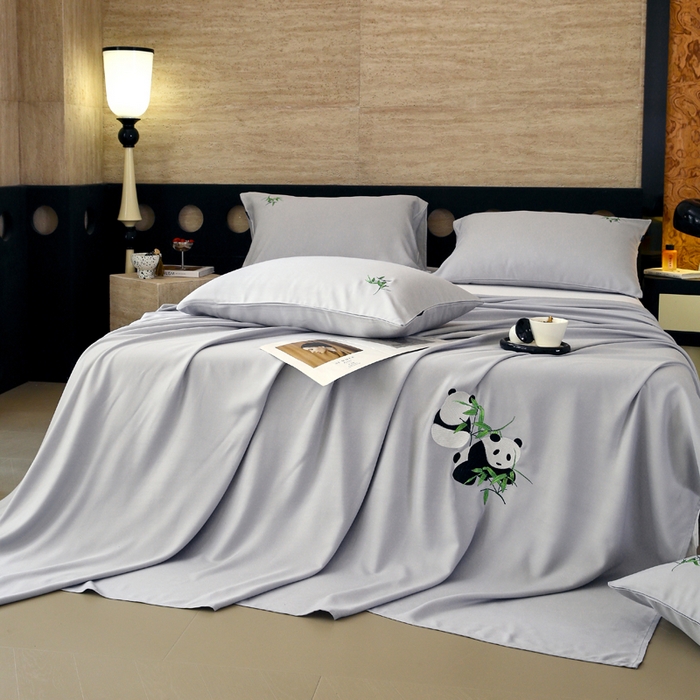 91家纺网 家纺一手货源 找家纺 春皖家纺 2026新款A类竹纤维绣花床单凉席系列-风格1 雅岩灰