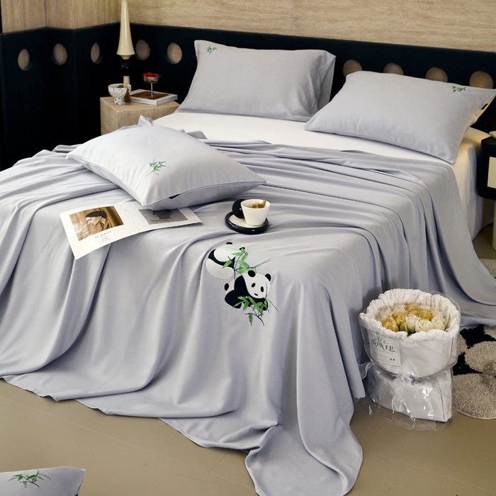 91家纺网 家纺一手货源 找家纺 春皖家纺 2026新款A类竹纤维绣花床单凉席系列-风格1 雅岩灰